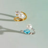 Women's Geometric Blue Zircon Pearl Ring In Stainless Steel With Vacuum Pvd Gold Plating Hypoallergenic Colorfast Jewelry