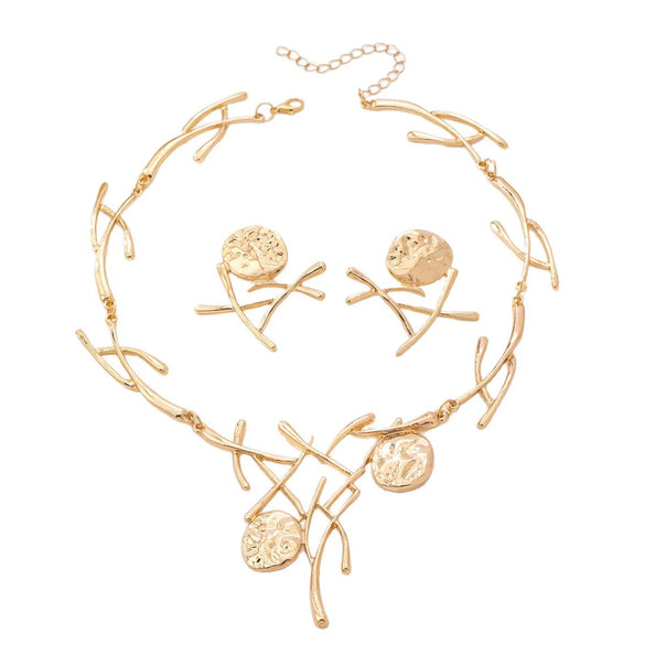 Women's Geometric Branch And Disc Jewelry Set With Electroplated Zinc Alloy Earrings And Necklace Sweet Cool Floral Design