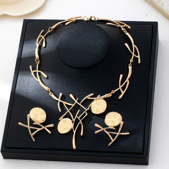 Women's Geometric Branch And Disc Jewelry Set With Electroplated Zinc Alloy Earrings And Necklace Sweet Cool Floral Design