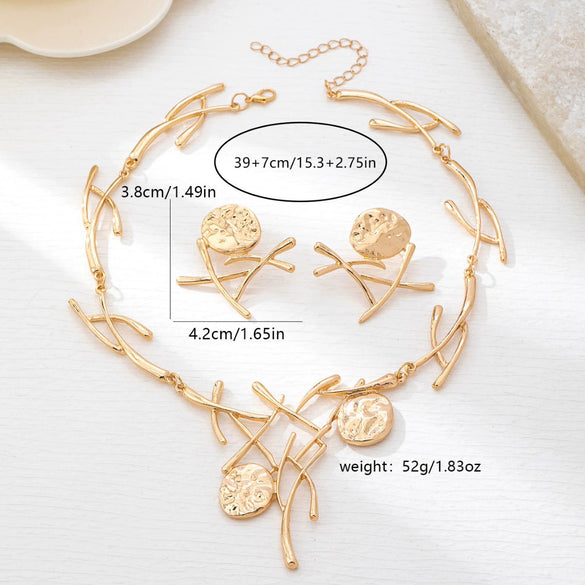 Women's Geometric Branch And Disc Jewelry Set With Electroplated Zinc Alloy Earrings And Necklace Sweet Cool Floral Design
