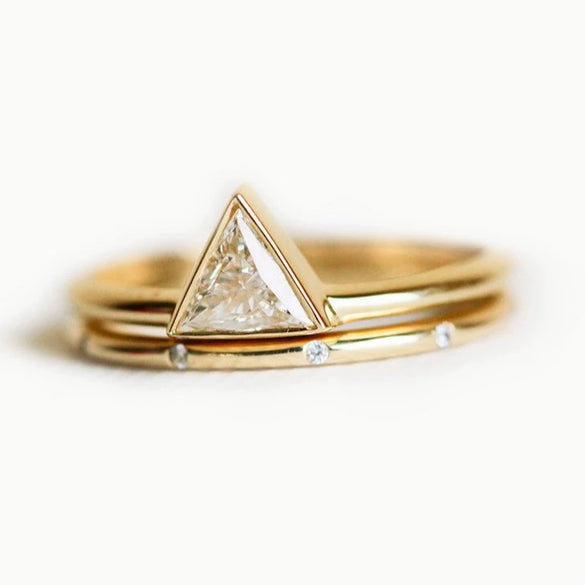 Women’s Geometric Brass And White Steel Couple Ring Set Diamond Cut Gold Tone Index Finger Rings Versatile Fashion Jewelry