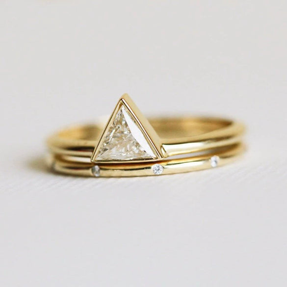 Women’s Geometric Brass And White Steel Couple Ring Set Diamond Cut Gold Tone Index Finger Rings Versatile Fashion Jewelry