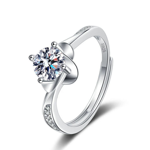Women's Geometric Bud Moissanite Ring In S925 Sterling Silver With Electroplated Finish Adjustable Open Ring