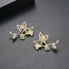 Women's Geometric Butterfly And Flower Copper Zircon Earrings With Electroplated Finish Fashion Jewelry