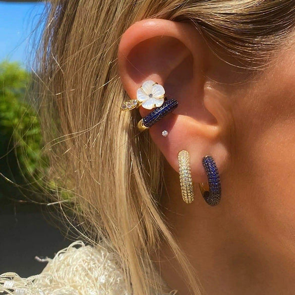 Women's Geometric C Shape Full Rhinestone Ear Clip Earrings Copper With Electroplated Gold Finish No Piercing Fashion Jewelry