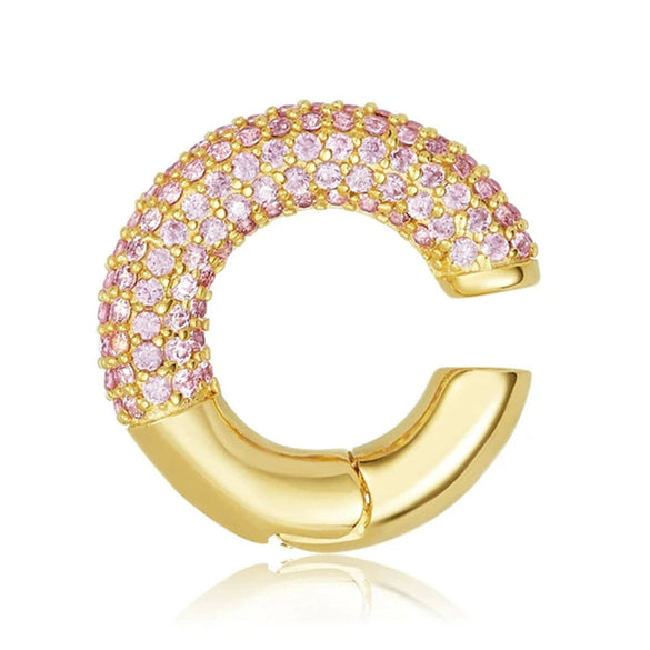 Women's Geometric C Shape Full Rhinestone Ear Clip Earrings Copper With Electroplated Gold Finish No Piercing Fashion Jewelry