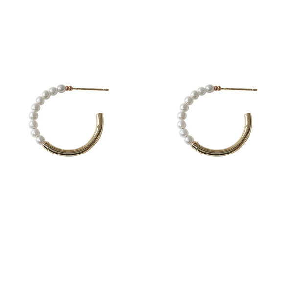 Women's Geometric C Shaped Spliced Pearl Earrings Copper Electroplated Fashion Elegant Ear Jewelry