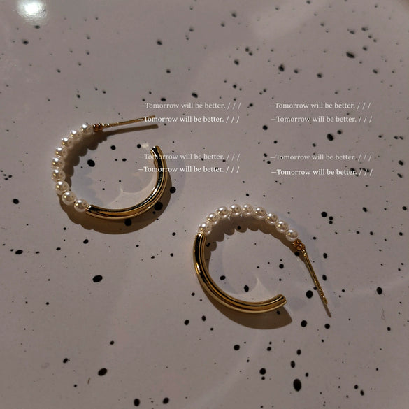Women's Geometric C Shaped Spliced Pearl Earrings Copper Electroplated Fashion Elegant Ear Jewelry