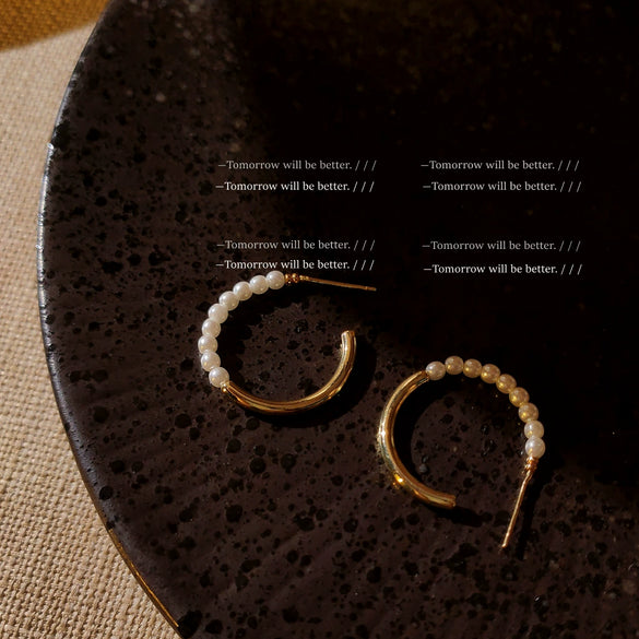 Women's Geometric C Shaped Spliced Pearl Earrings Copper Electroplated Fashion Elegant Ear Jewelry