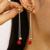Women's Geometric Christmas Flower Drop Earrings Retro Metal Long Dangle Earrings With Electroplated Finish