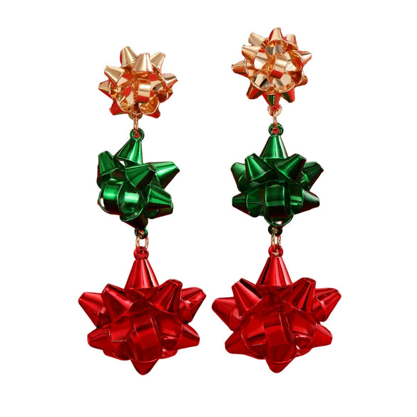 Women's Geometric Christmas Flower Drop Earrings Retro Metal Long Dangle Earrings With Electroplated Finish
