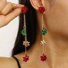 Women's Geometric Christmas Flower Drop Earrings Retro Metal Long Dangle Earrings With Electroplated Finish