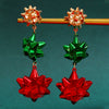 Women's Geometric Christmas Flower Drop Earrings Retro Metal Long Dangle Earrings With Electroplated Finish