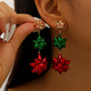 Women's Geometric Christmas Flower Drop Earrings Retro Metal Long Dangle Earrings With Electroplated Finish