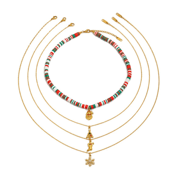 Women's Geometric Christmas Pendant Necklace In Stainless Steel With Vacuum Gold Plating And Lobster Clasp
