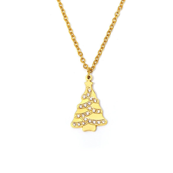 Women's Geometric Christmas Tree Zircon Pendant Collarbone Necklace In Stainless Steel With Pvd Gold Plating Romantic Gift Jewelry