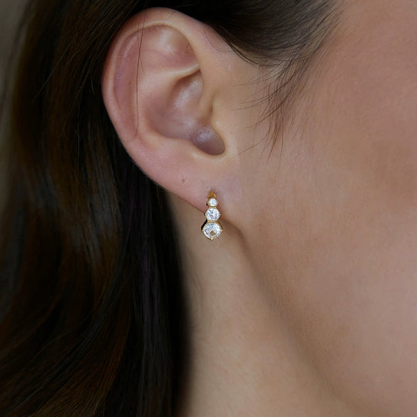 Women's Geometric Circle Earrings With Zircon Accents Stainless Steel Pierced Earrings With Colorfast Plated Finish