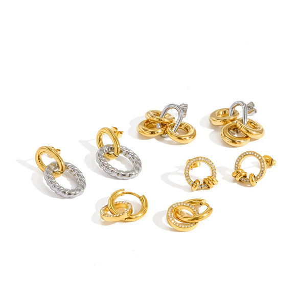 Women's Geometric Circle Hoop Earrings In Stainless Steel With 18K Gold Finish Vacuum Electroplated Non Fading High End Style
