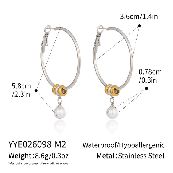 Women's Geometric Circle Imitation Pearl Drop Earrings With Stainless Steel Posts And Vacuum Gold Plating Minimalist Jewelry