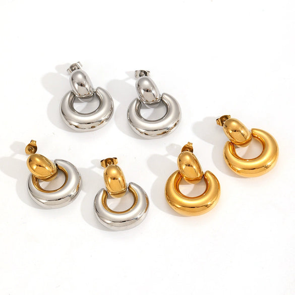 Women's Geometric Circle Stainless Steel 18K Goldplated Earrings