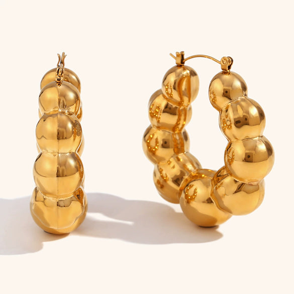 Women's Geometric Cloud Bead Hollow Earrings In Goldplated Stainless Steel Bold Fashion Jewelry