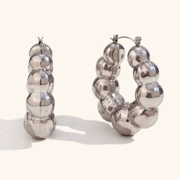 Women's Geometric Cloud Bead Hollow Earrings In Goldplated Stainless Steel Bold Fashion Jewelry