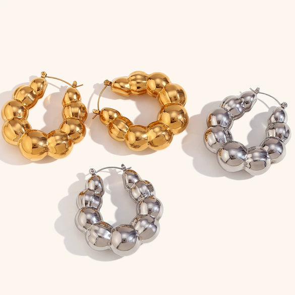 Women's Geometric Cloud Bead Hollow Earrings In Goldplated Stainless Steel Bold Fashion Jewelry