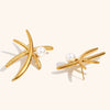 Women's Geometric Coconut Tree Pearl Drop Earrings In Stainless Steel With Gold Tone Electroplated Finish Fashion Office Style