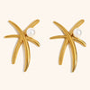 Women's Geometric Coconut Tree Pearl Drop Earrings In Stainless Steel With Gold Tone Electroplated Finish Fashion Office Style