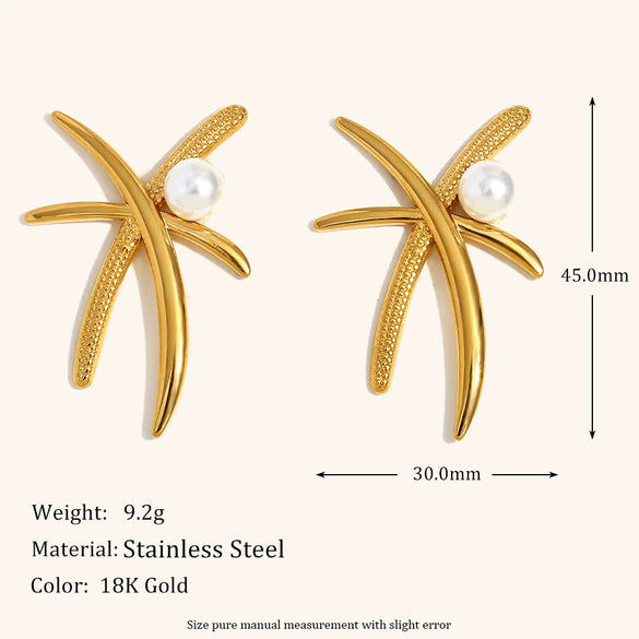 Women's Geometric Coconut Tree Pearl Drop Earrings In Stainless Steel With Gold Tone Electroplated Finish Fashion Office Style