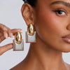 Women's Geometric Color Block Earrings Gold And Silver Tone Alloy Square And Round Earrings With Steel Posts Glossy Plated Fashion Jewelry