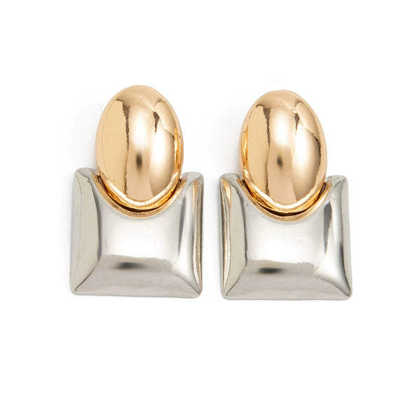 Women's Geometric Color Block Earrings Gold And Silver Tone Alloy Square And Round Earrings With Steel Posts Glossy Plated Fashion Jewelry