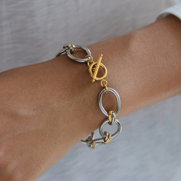 Women's Geometric Colorblocked Stainless Steel Bracelet With Plated Finish Hypoallergenic Jewelry