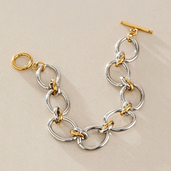 Women's Geometric Colorblocked Stainless Steel Bracelet With Plated Finish Hypoallergenic Jewelry