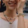 Women's Geometric Colored Natural Stone Beaded Jewelry Set With Titanium Steel Necklace And Plated Stainless Steel Bracelets