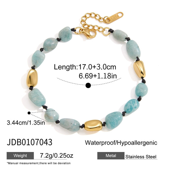 Women's Geometric Colored Natural Stone Beaded Jewelry Set With Titanium Steel Necklace And Plated Stainless Steel Bracelets