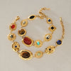 Women's Geometric Colored Natural Stone Bracelet In Hypoallergenic Stainless Steel With Gold Tone Plated Finish