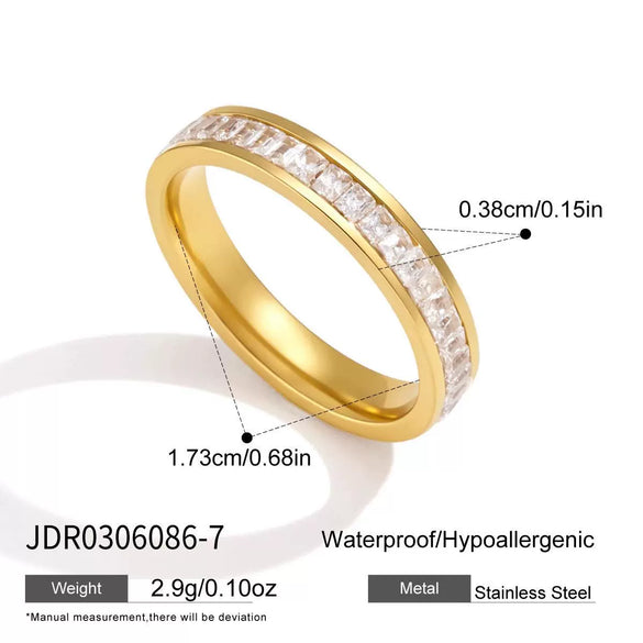 Women's Geometric Colored Zircon Stainless Steel Ring With Pvd Vacuum Gold Plating Hypoallergenic Jewelry
