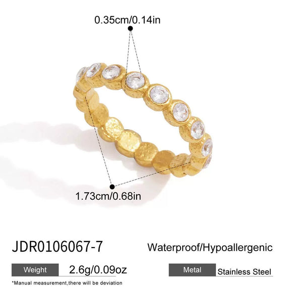 Women's Geometric Colored Zircon Stainless Steel Ring With Pvd Vacuum Gold Plating Hypoallergenic Jewelry