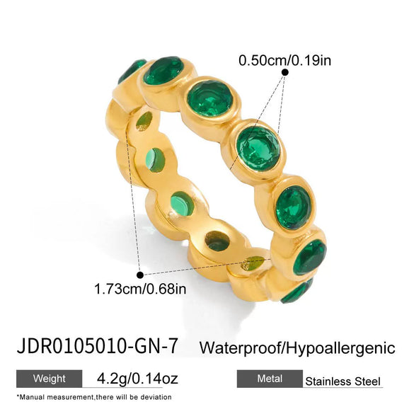 Women's Geometric Colored Zircon Stainless Steel Ring With Pvd Vacuum Gold Plating Hypoallergenic Jewelry
