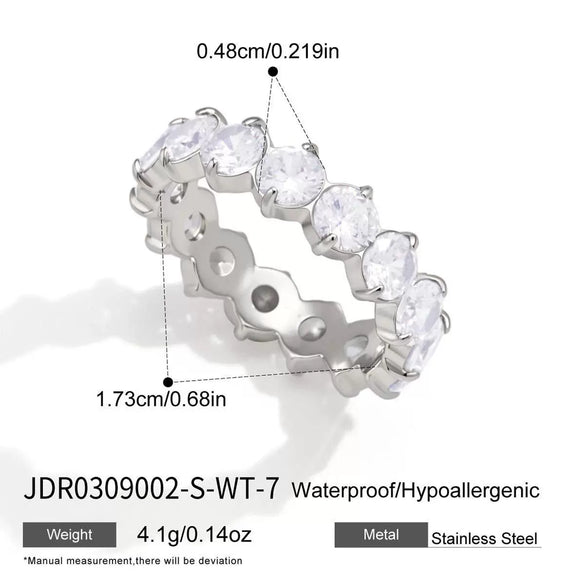 Women's Geometric Colored Zircon Stainless Steel Ring With Pvd Vacuum Gold Plating Hypoallergenic Jewelry