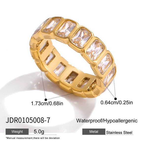 Women's Geometric Colored Zircon Stainless Steel Ring With Pvd Vacuum Gold Plating Hypoallergenic Jewelry