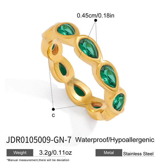Women's Geometric Colored Zircon Stainless Steel Ring With Pvd Vacuum Gold Plating Hypoallergenic Jewelry