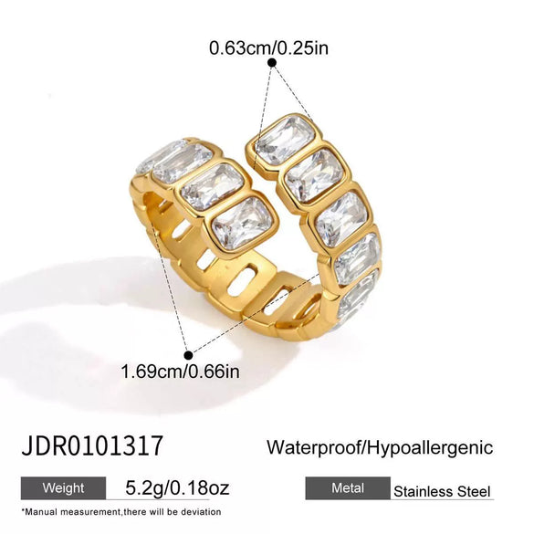 Women's Geometric Colored Zircon Stainless Steel Ring With Pvd Vacuum Gold Plating Hypoallergenic Jewelry