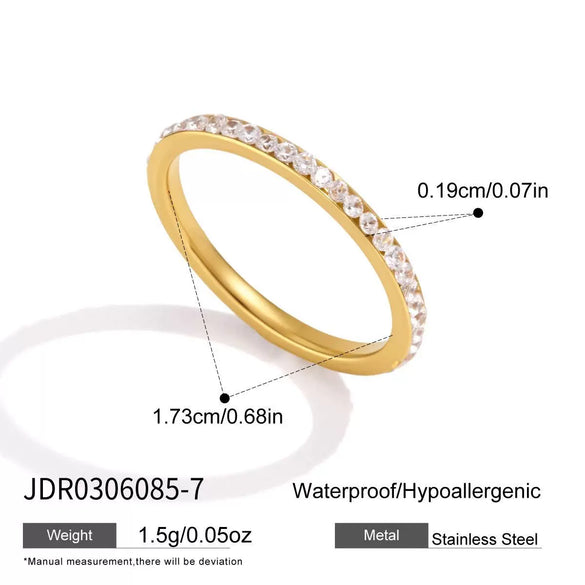 Women's Geometric Colored Zircon Stainless Steel Ring With Pvd Vacuum Gold Plating Hypoallergenic Jewelry