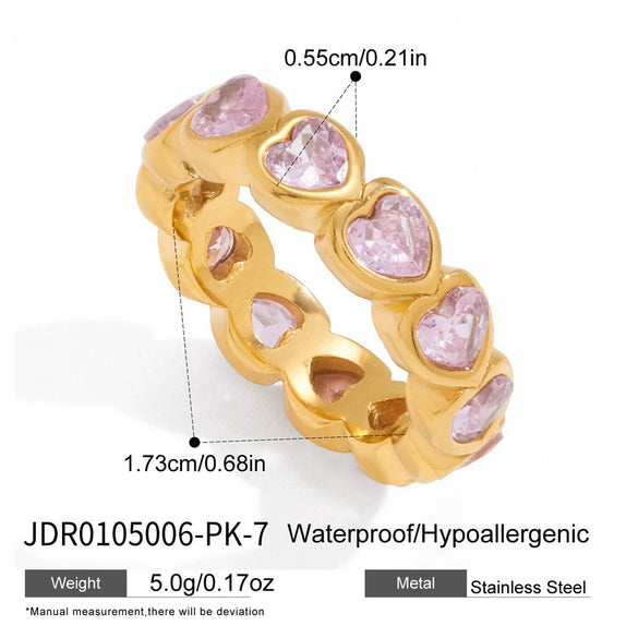 Women's Geometric Colored Zircon Stainless Steel Ring With Pvd Vacuum Gold Plating Hypoallergenic Jewelry