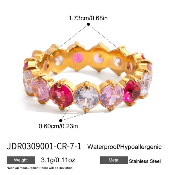 Women's Geometric Colored Zircon Stainless Steel Ring With Pvd Vacuum Gold Plating Hypoallergenic Jewelry
