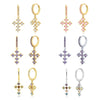 Women's Geometric Colorful Copper Earrings With Silver Needle Cross Design Electroplated Diamond Inlay Simple Light Luxury Ear Buckle