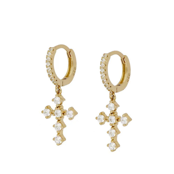 Women's Geometric Colorful Copper Earrings With Silver Needle Cross Design Electroplated Diamond Inlay Simple Light Luxury Ear Buckle