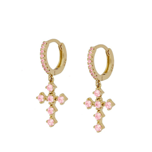 Women's Geometric Colorful Copper Earrings With Silver Needle Cross Design Electroplated Diamond Inlay Simple Light Luxury Ear Buckle